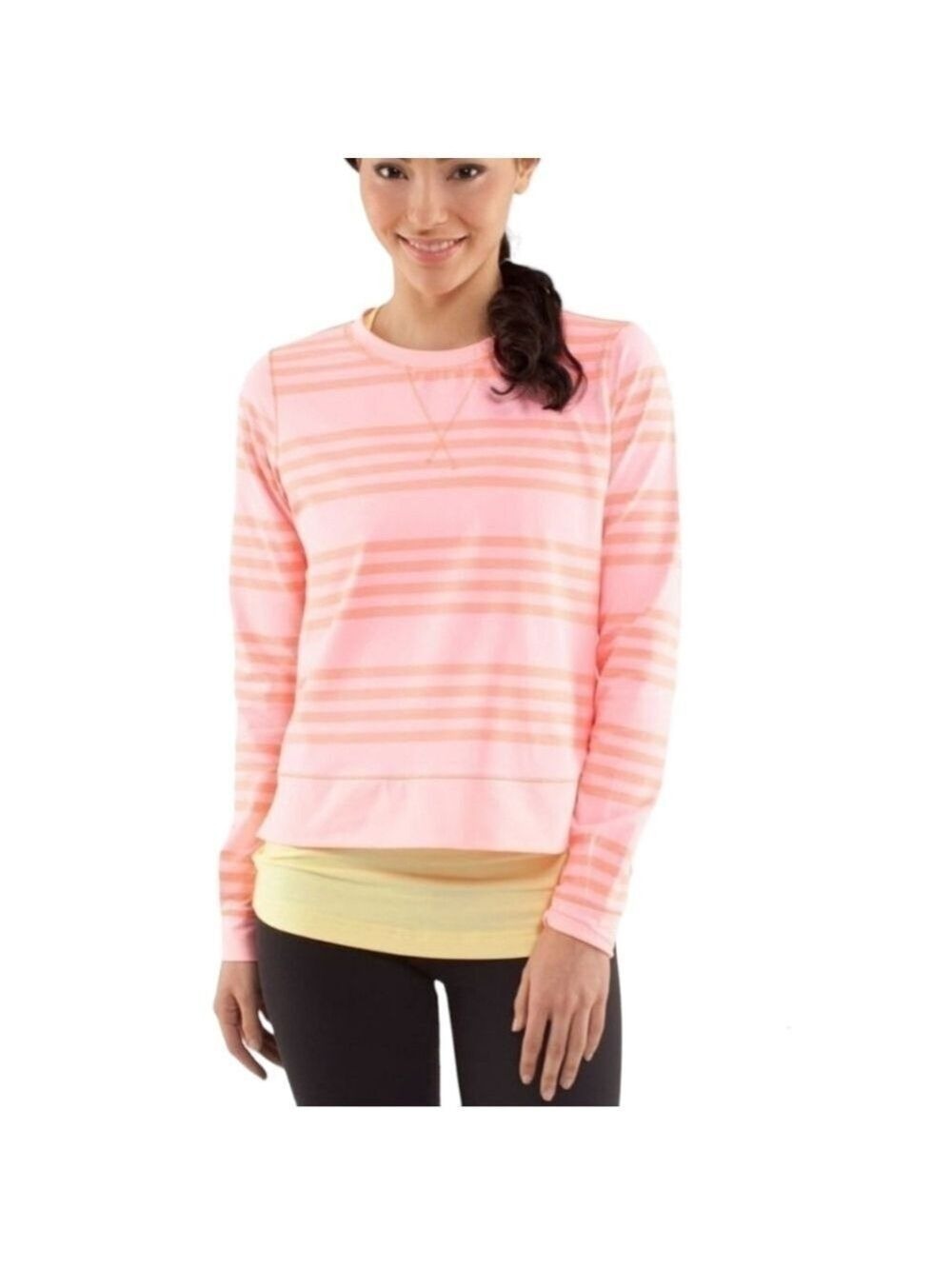 Lululemon Run Warm Up Crew Ocean Stripe Bleached Coral / Pop Orange